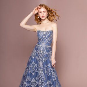 NEW SLEEVELESS A-LINE MESH DRESS EMBROIDERED WITH GLITTER & RHINESTONES GL2650